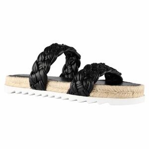 Marc Fisher Jaime Braided Flat Espadrille Slip On Sandal Size 7.5 Black Leather